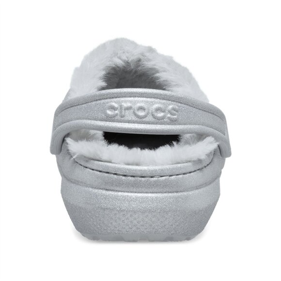 NEW CROCS Sizes 7-10 Women's Classic Fuzz Lined Glitter Clog - Silver - Picture 3 of 6